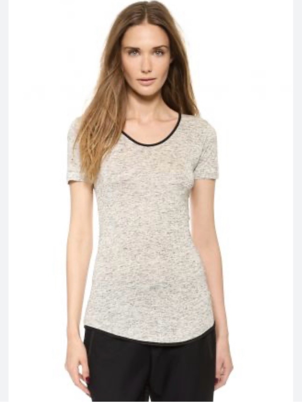 RAG & BONE Heathered Cream Short Sleeve Tee with Black Trim